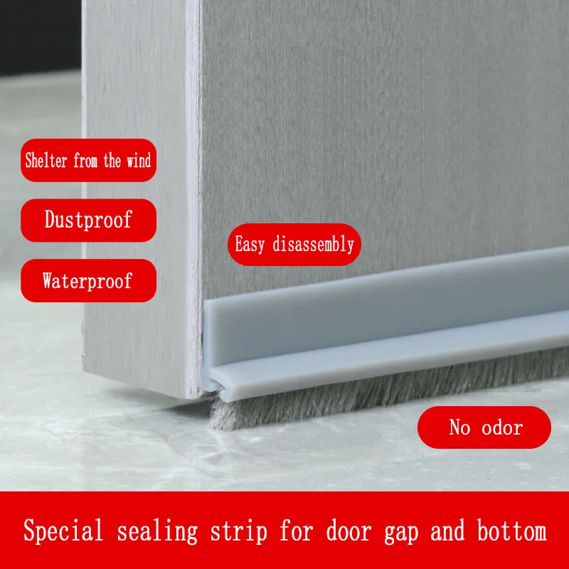 1M Door Bottom Brush Seal Strip Insectproof Soundproof Door Bottom Seal Strip TPE Adjustable Under Door Draft Stopper