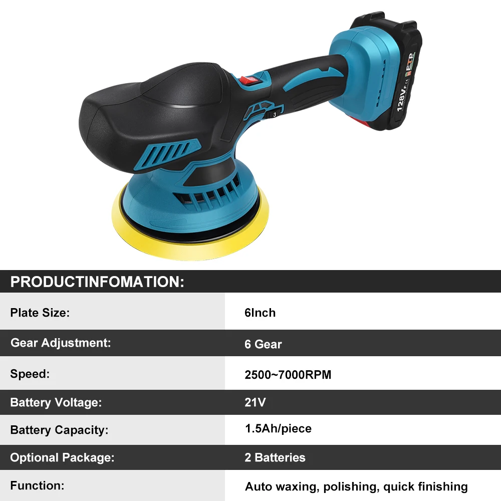6 Versnellingen Elektrische Auto Polijstmachine 7000 Rpm Draadloze Auto Polijsten Auto Polish Waxen Schuurmachine Rotary Power Tool Voor Makita 18V Batterij