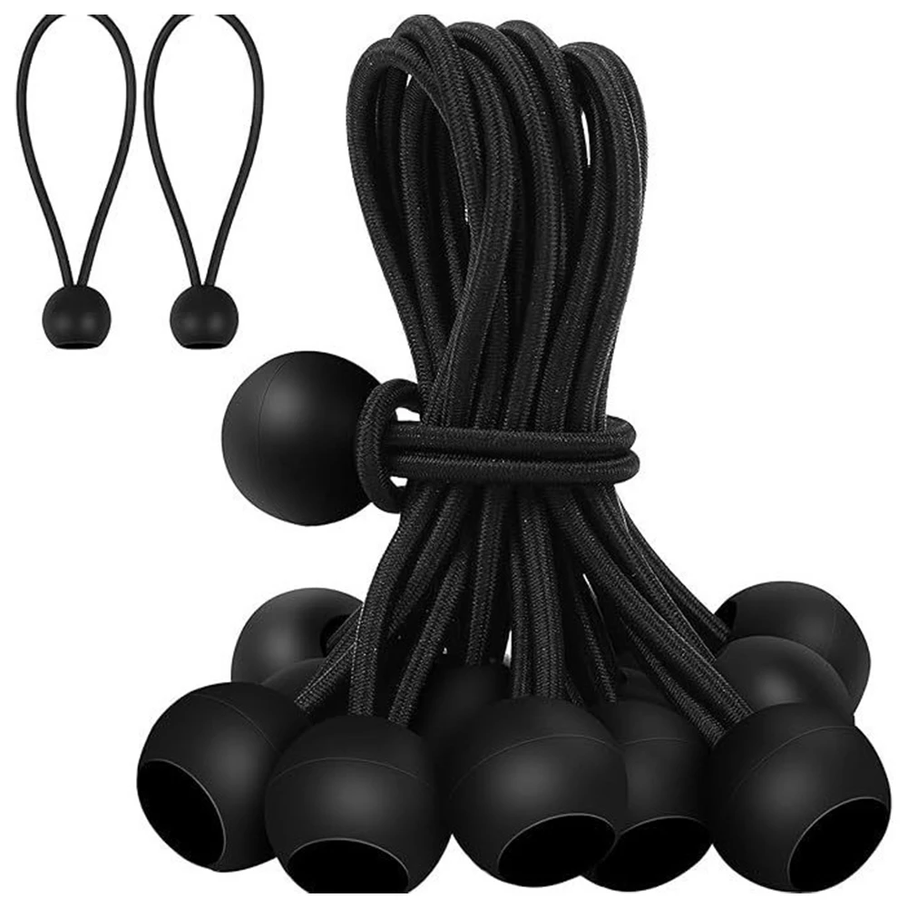 30 Pcs Black Rubber Bungee Cord Tensioners With Ball 10 15 20cm Elastic Straps For Camping Tent Tarpaulin Canopy Securing Tool