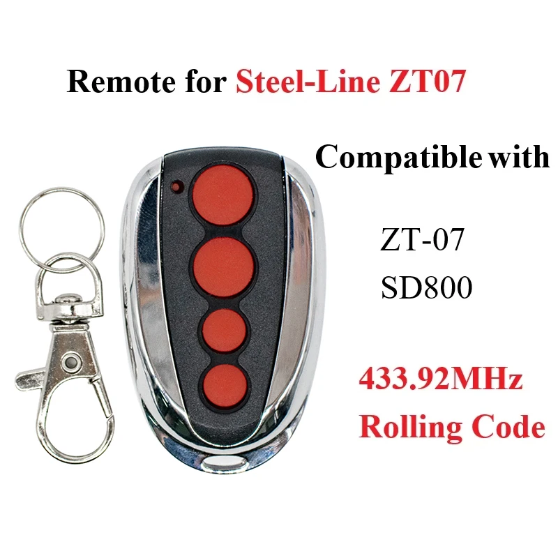 For Steel Line ZT-07 SD800 Garage Door Remote Control 433.92Mhz Rolling Code 4 Buttons Metal & ABS Replacement Gate Transmitter