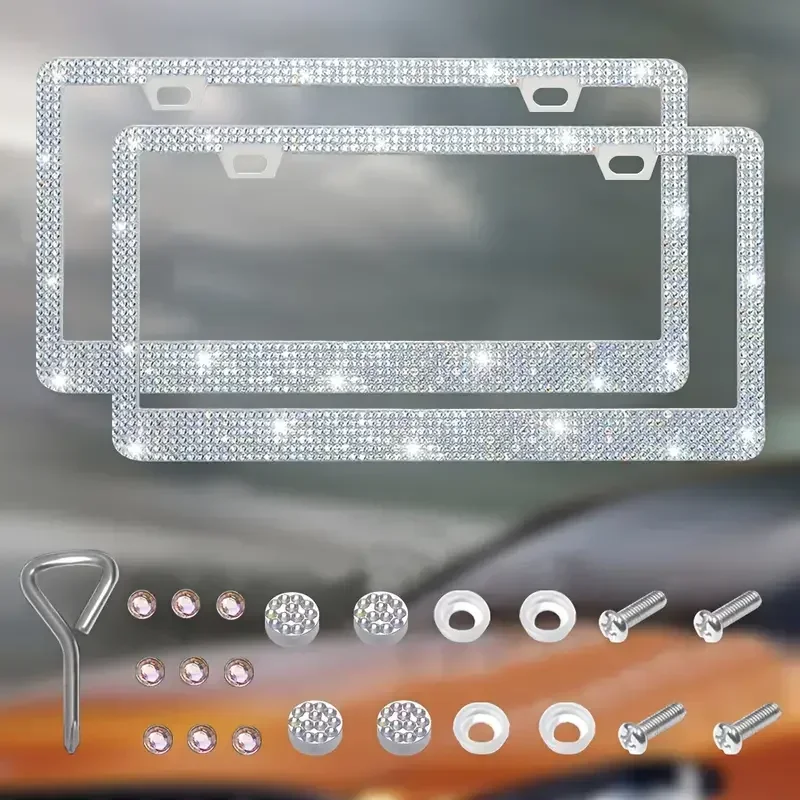 2 Stück 31*16cm Glitzernder Kristall-Kennzeichenhalter für Frauen, Strass-Autokennzeichenrahmen-Abdeckung, Auto-Zubehör Neu – Detail 8
