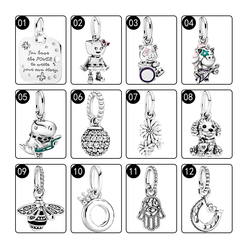 Women Necklaces Pendants Charms Silver 925 Motto Punk Band Ball Daisy Flower Dog Queen Bee Crown Hamsa Hand Horseshoe Jewelry