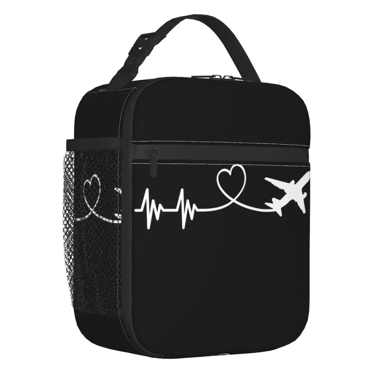 Borsa per il pranzo isolata con battito cardiaco del pilota dell\'aeroplano per la scuola, regalo per aviatore dell\'aviazione, riutilizzabile,