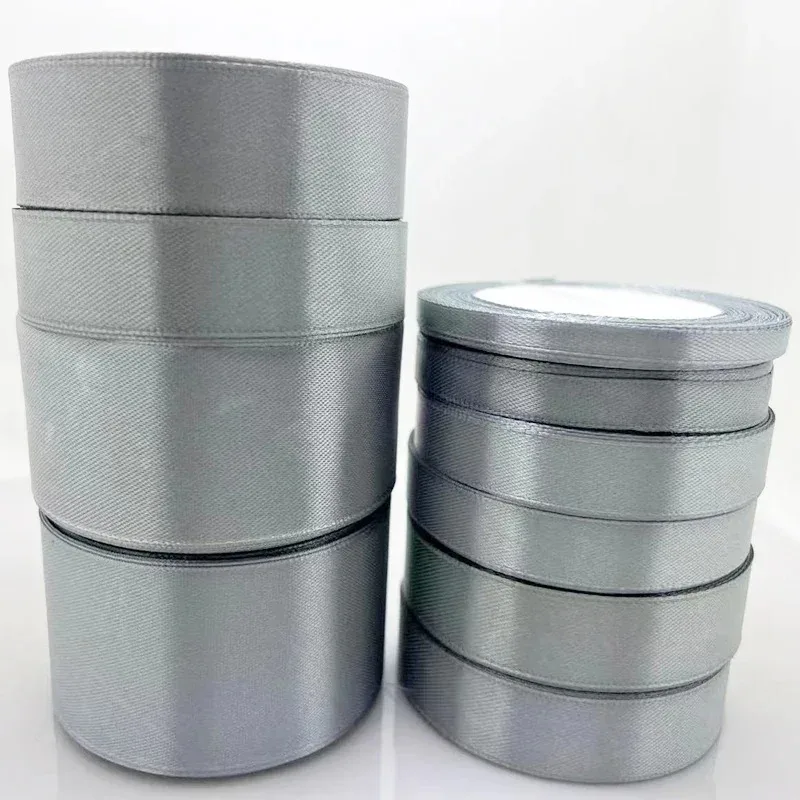 25yadrs/Roll 6-10-15-20-25-40-50mm Silver Gray Satin Ribbons Clothing fabric, children\'s hair accessories, bow DIY accessories