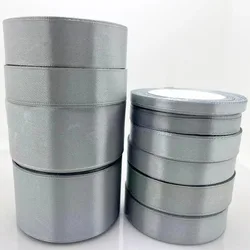 25yadrs/Roll 6-10-15-20-25-40-50mm Silver Gray Satin Ribbons Clothing fabric, children's hair accessories, bow DIY accessories