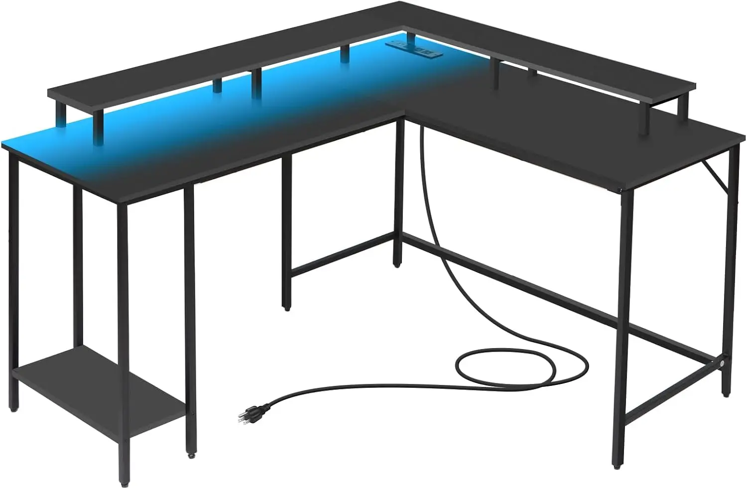 Panana 53.5"" L Shaped Computer Desk Gaming Desk With Led Lights And Power Outlets, Reversible L Shaped Corner Desk With