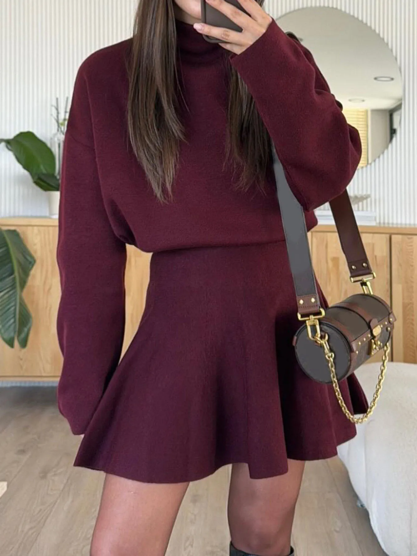 

Casual Knitted Dress For Women Autumn Winter Fashion New Elegant Office Lady Long Sleeved High Waist Slim A-line Dresses