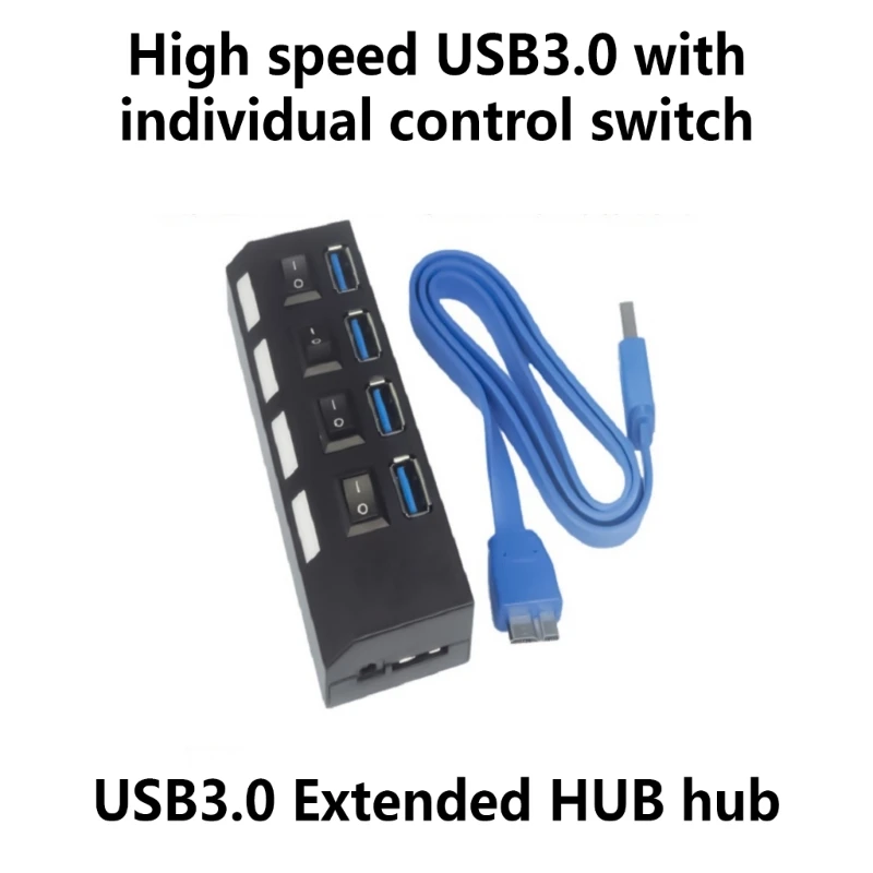 USB Hub Power Adapter Multi USB Splitter 7 Port Multiple USB 2.0 Hub Expander USB Hub with Switches for PC Desktop