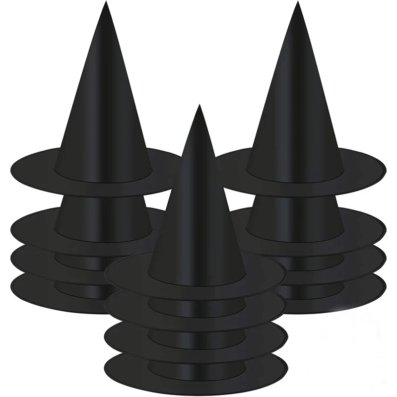 

1Pcs 36cm 2025 Halloween Black Folds Witch Hat for Women Men Masquerade Party Carnival Costume Cosplay Props Halloween Decor