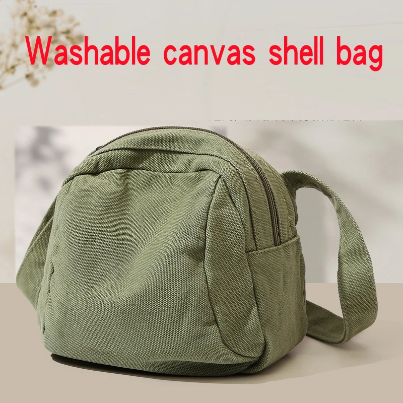 Canvas Casual Crossbody Purse Zipper Unisex Shell Hobo Bag Adjustable Strap Washable Solid Handbag Pouch