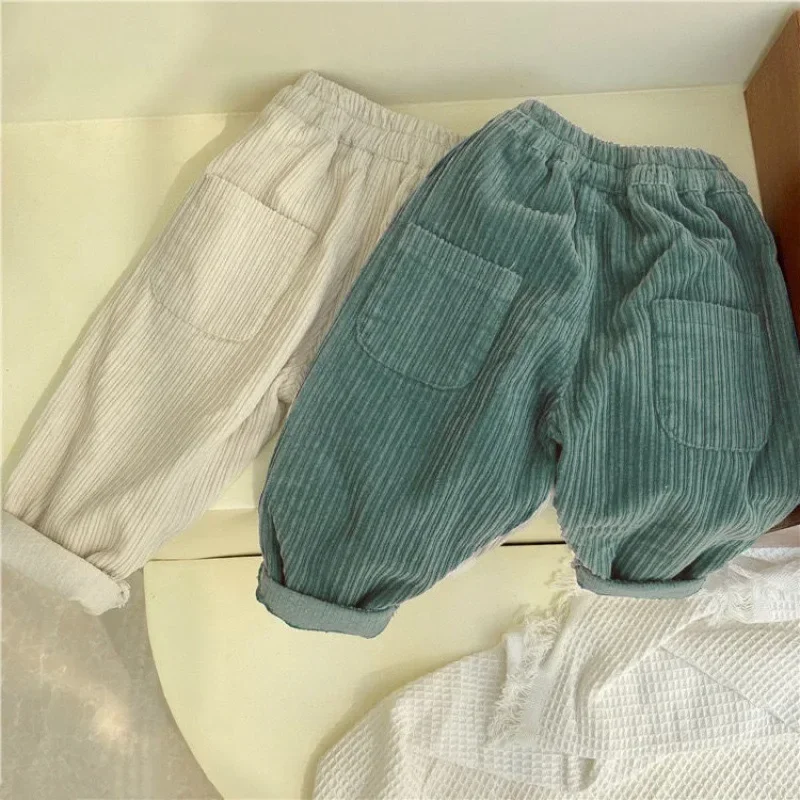 Casual Warm Corduroy Boys Harem Pants Fall Winter Baggy Solid Kids Pantalones Thick Elastic High Waist Children New Calca