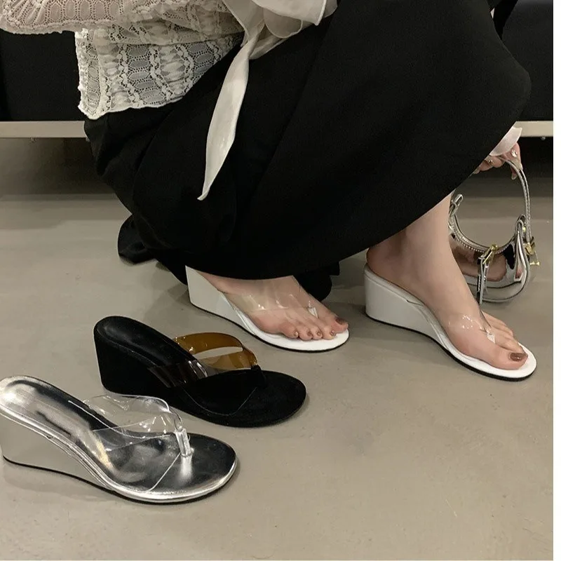 

Summer Women Flip Flop Fashion PVC Transparent Women Slippers Designer Clip Toe Wedge Heel Slippers Casual Beach Slippers Slides