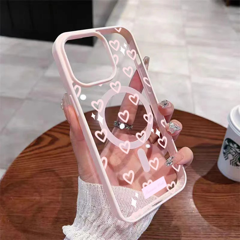 Rosa Herzmuster Transparente Handyhülle für iPhone 17 16 15 11 14 13 12 Pro Max Plus Hüllen 17Air für Silikon Magnetische Abdeckung – Detail 1
