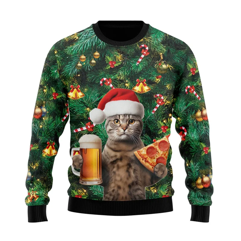 Christmas Unisex Pullover Ugly Sweater Pullover 3D Print Men's Funny Cat Graphic Clothes hHoliday Party Plus Size Sweatshirts