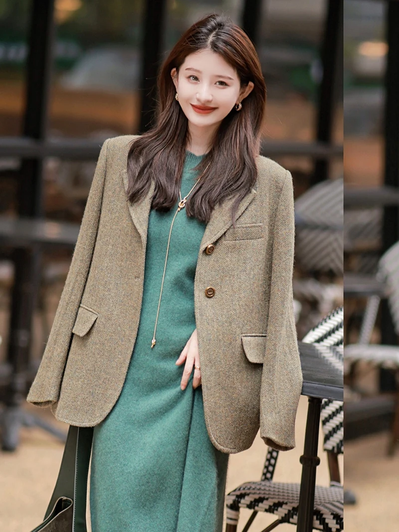 

Многоцветный пиджак Harris из пряжи с эффектом омбре, свободного кроя, из смесовой шерсти, с пуговицами, длинными рукавами, для делового и повседневного стиля