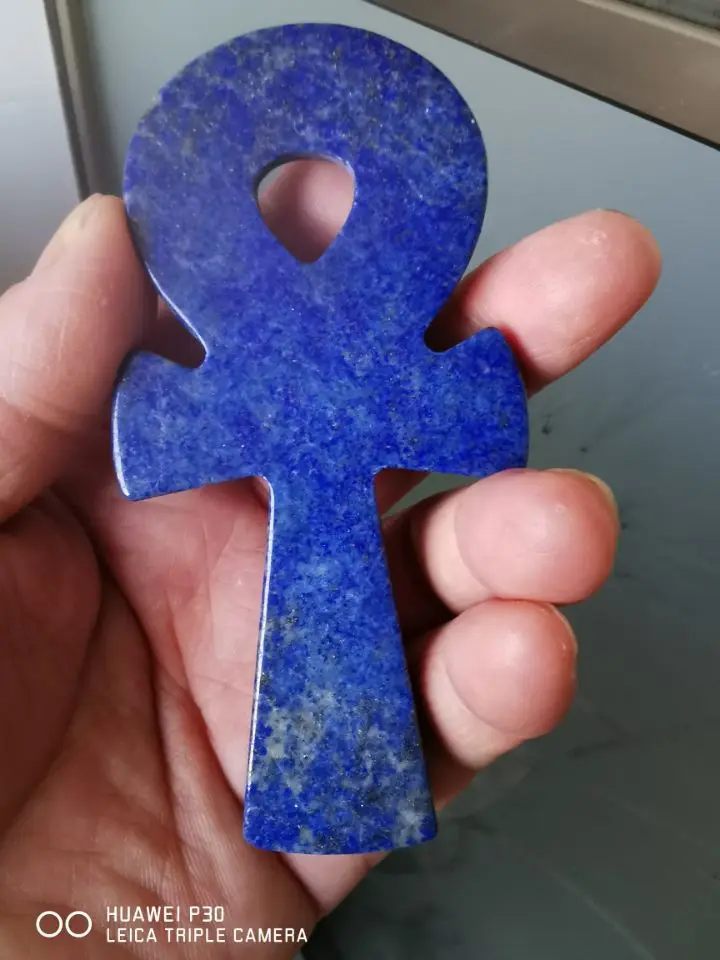 Natural Lapis Lazuli Quartz Crystal Carved Cross Pray ANKH Healing Decorate 1PC