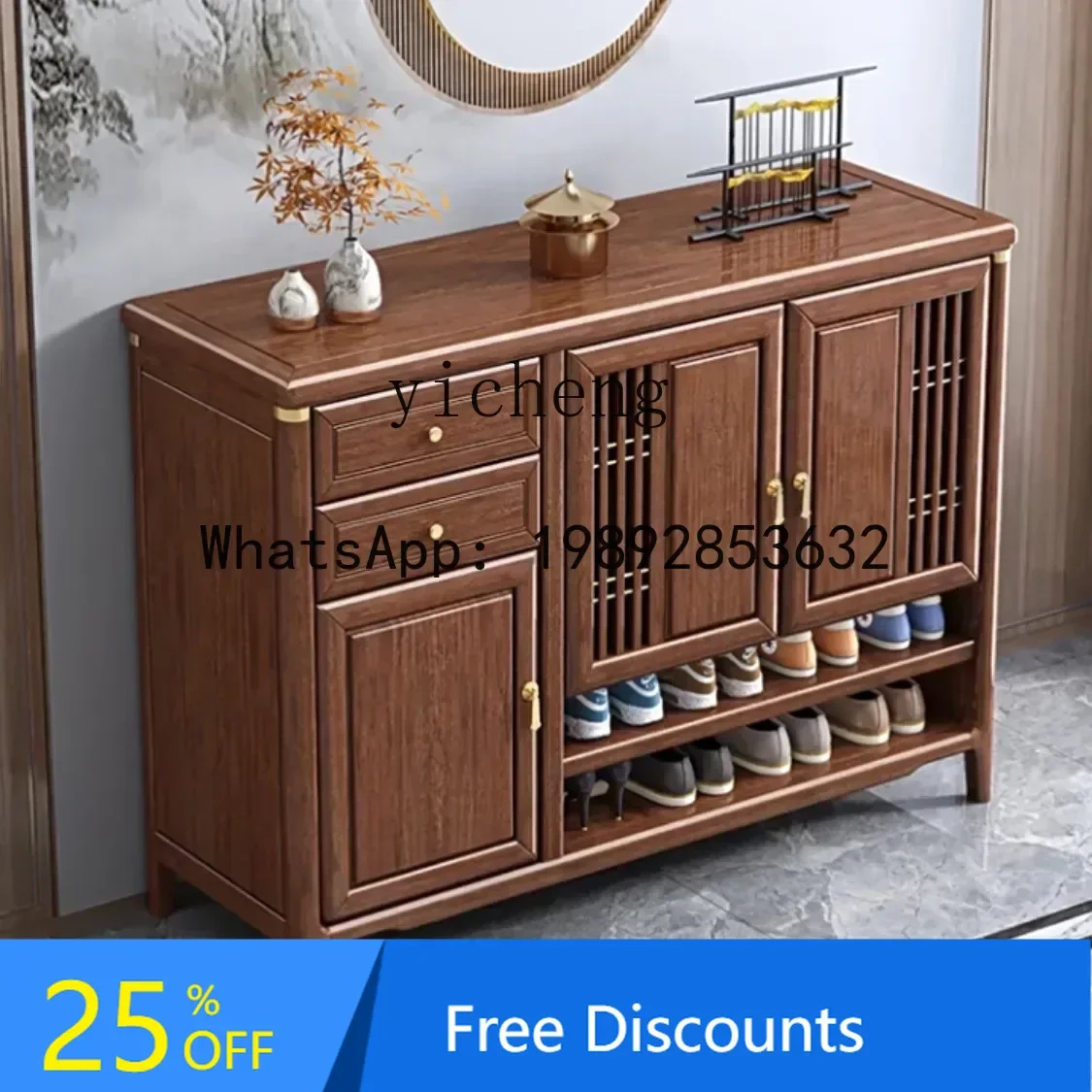 

LYY Walnut Entry Entrance Cabinet Home Doorway Entrance Shoe Rack Storage Cabinet
