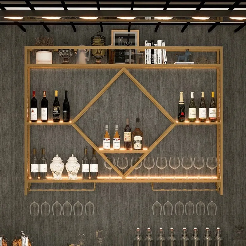 

Living room bar dining room wall decoration wrought iron wall-mounted wine cabinet storage rack