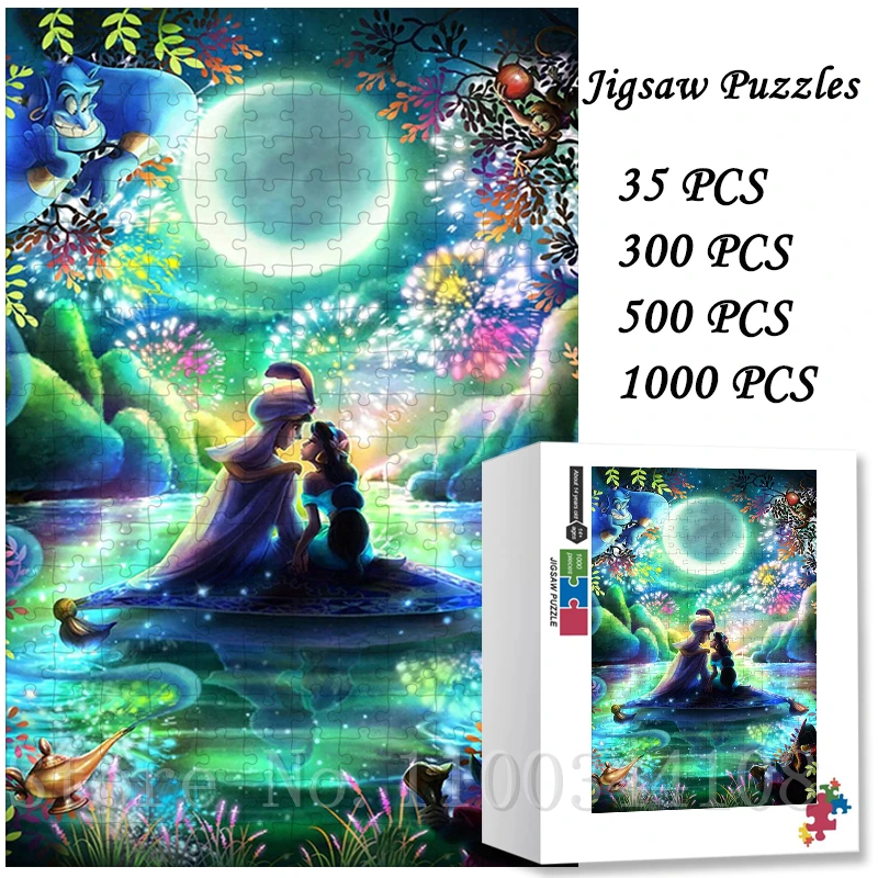 Disney Cartoon Jigsaw Puzzles for Adults Moonlight Princess Jasmine and Aladin Puzzles Decompressing Toys Valentine's Day Gifts