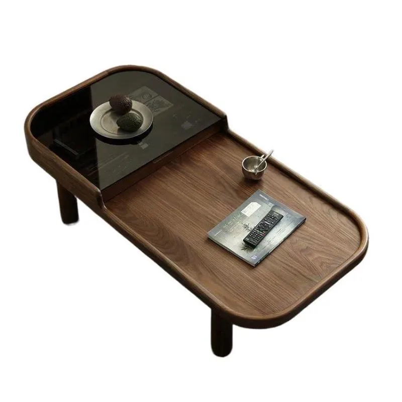 

North American black walnut solid wood coffee table, living room home retro double countertop coffee table