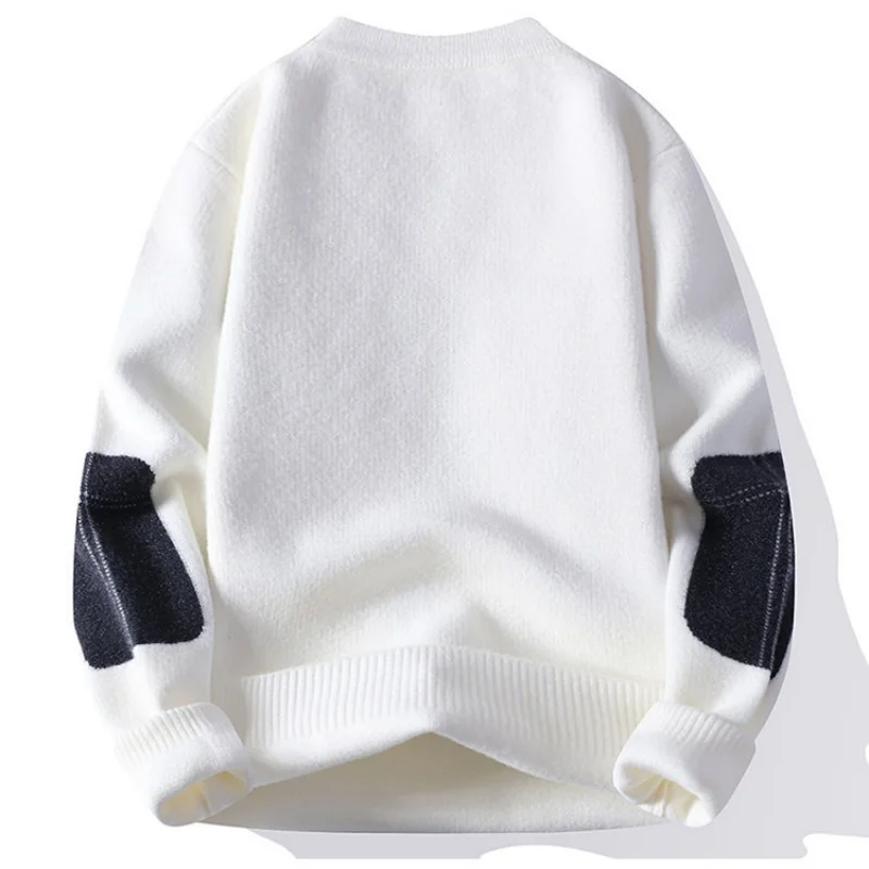 men's autumn winter long sleeves knit sweater round neck new model patch keep warm pullover leisure fashion youth men's clothing