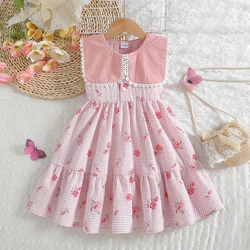 Kids Girls Summer Sleeveless 2025 1-6Y Print Floral Fashion Peter Pan Collar Casual Daily Dress Children Clothing