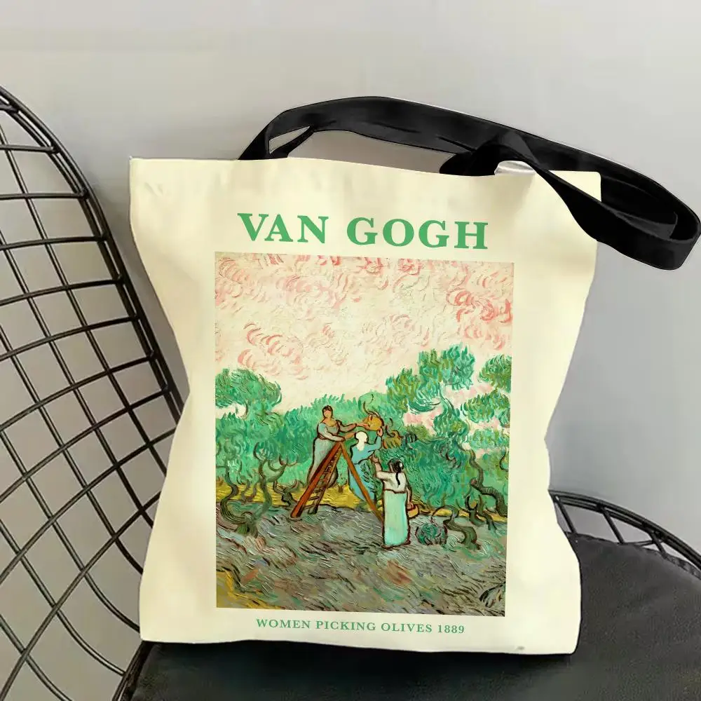 

Винтажные сумки для хранения картин Ван Гога, холщовые сумки с двусторонней печатью, модные сумки-тоут через плечо, подарочные эко-сумки для покупок