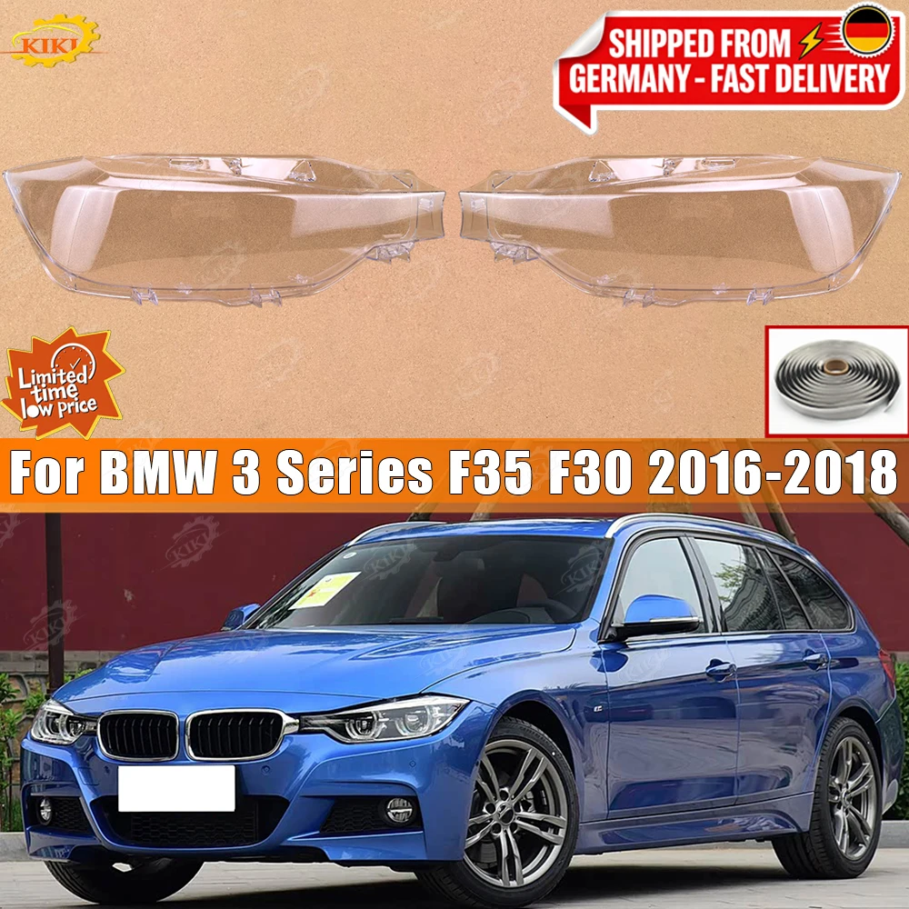 For BMW 3 Series F30 F35 2016‑2018 1Pair Transparent Headlight Lens Cover Clear Head Lamp Shell Auto Replacement Spare Parts