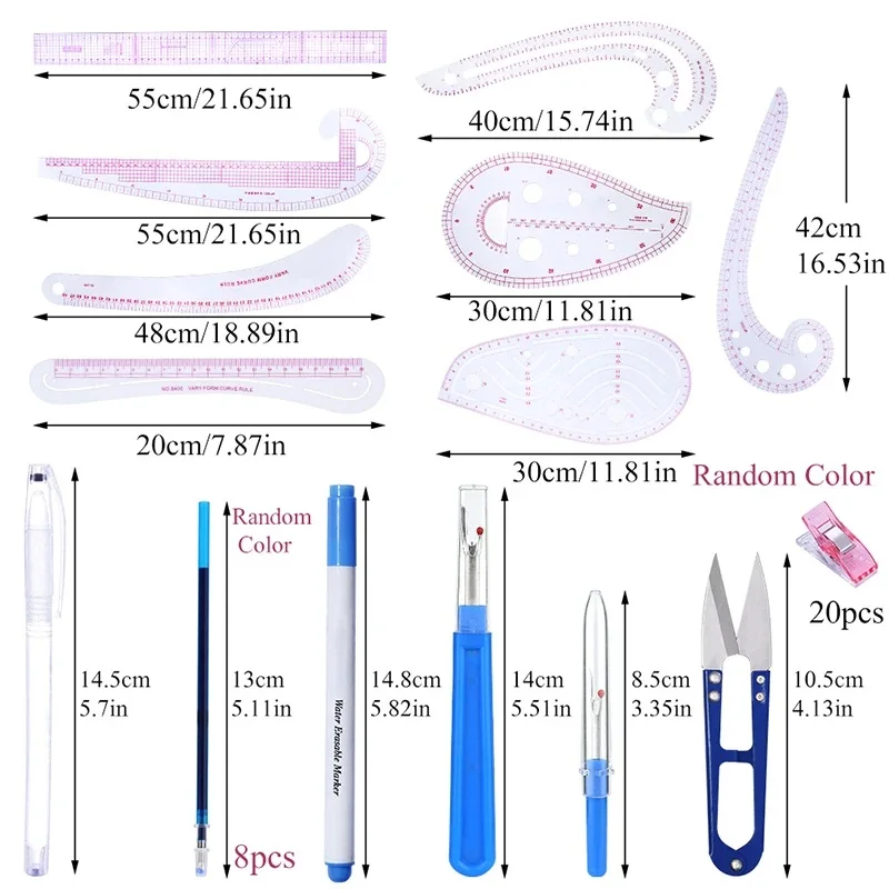 BUDDUR Plastic French Curve Ruler Kit With Tape Measure And Seam Ripper For Sewing Drawing DIY Handmade Craft Accessories Set