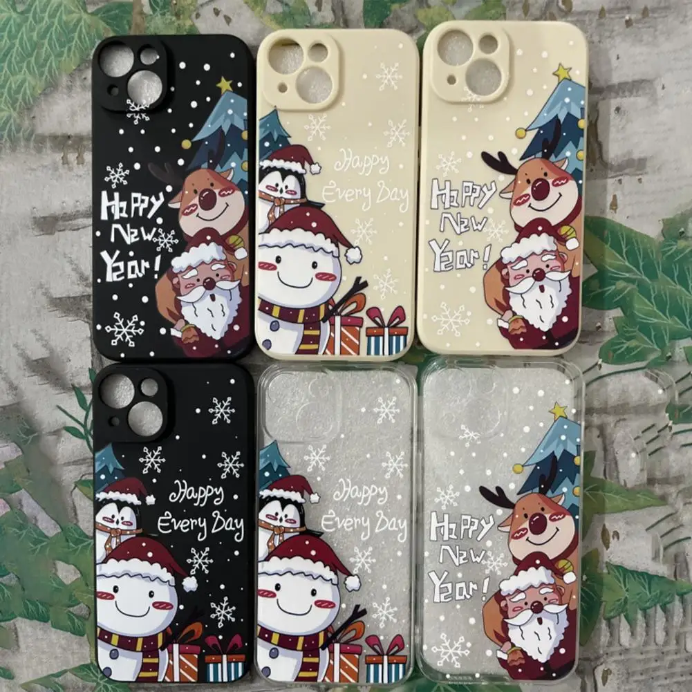 Christmas Phone Case Cartoon Santa Elk Snowflake Print Flexible Shockproof Anti-drop Protective for IPhone15/Plus/Pro/Max