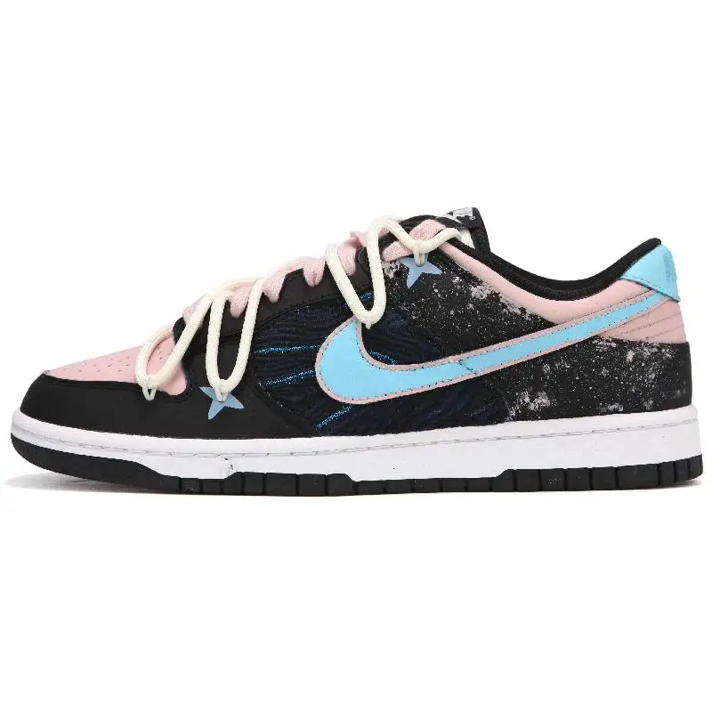 

[Custom Female cosmic starry river]Nike Dunk Low 'Panda' Low-Top Skateboard Shoes GS Black Pink Blue