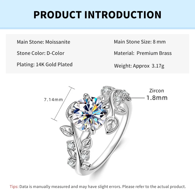 Women's 2CT Moissanite Solitaire Engagement Ring, Certified