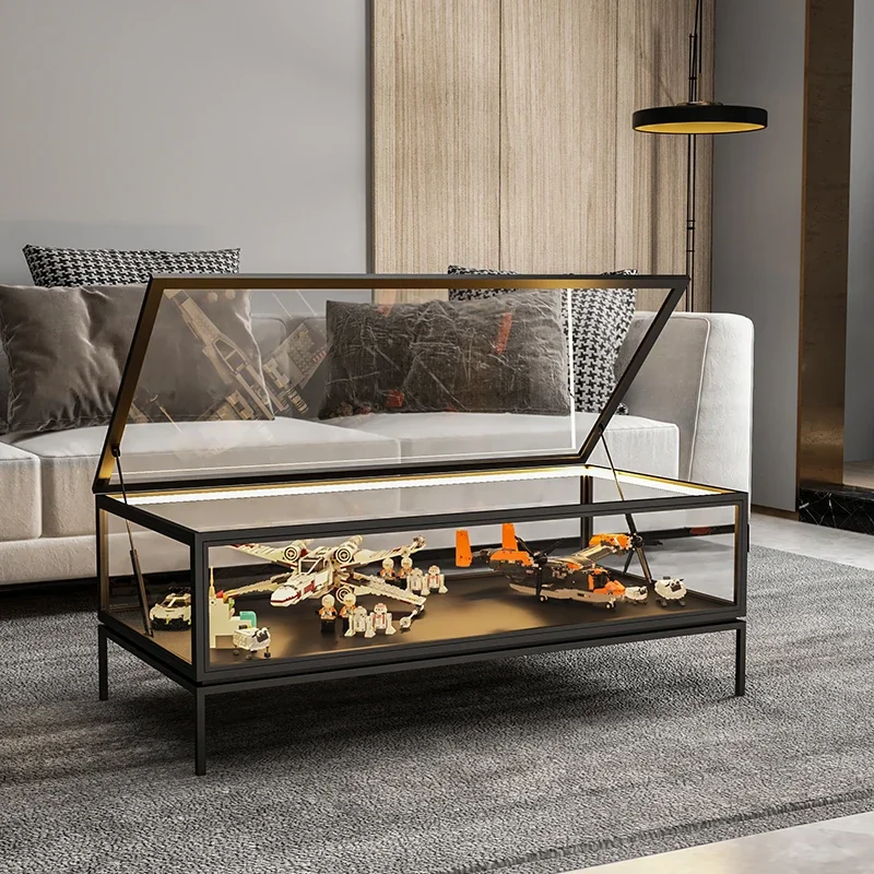Simple Nordic coffee table living room household iron tempered glass transparent small apartment Lego