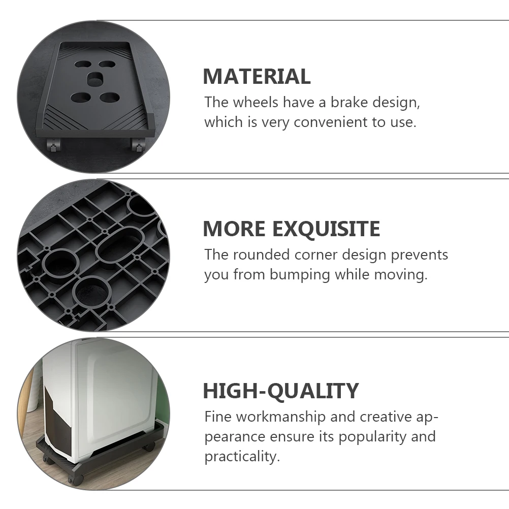 

Movable Computer Mainframe Holder Stand Tower Shelf Black Storage Office Heat Dissipating Holes Plastic Long Term Use Brake