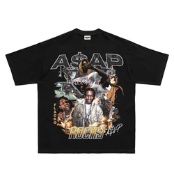 ASAP Rocky Rap Rocky Hip Hop T-shirt American Rap Short Sleeve Straight Print Loose Small Neckline Tee High Quality
