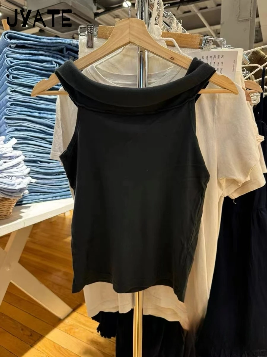 Schwarze träger lose kurz geschnittene T-Shirts Frauen Sommer neue Baumwolle Slash Neck schlanke T-Shirt lässig süße Straße adrette Stil Ernte Top y2k