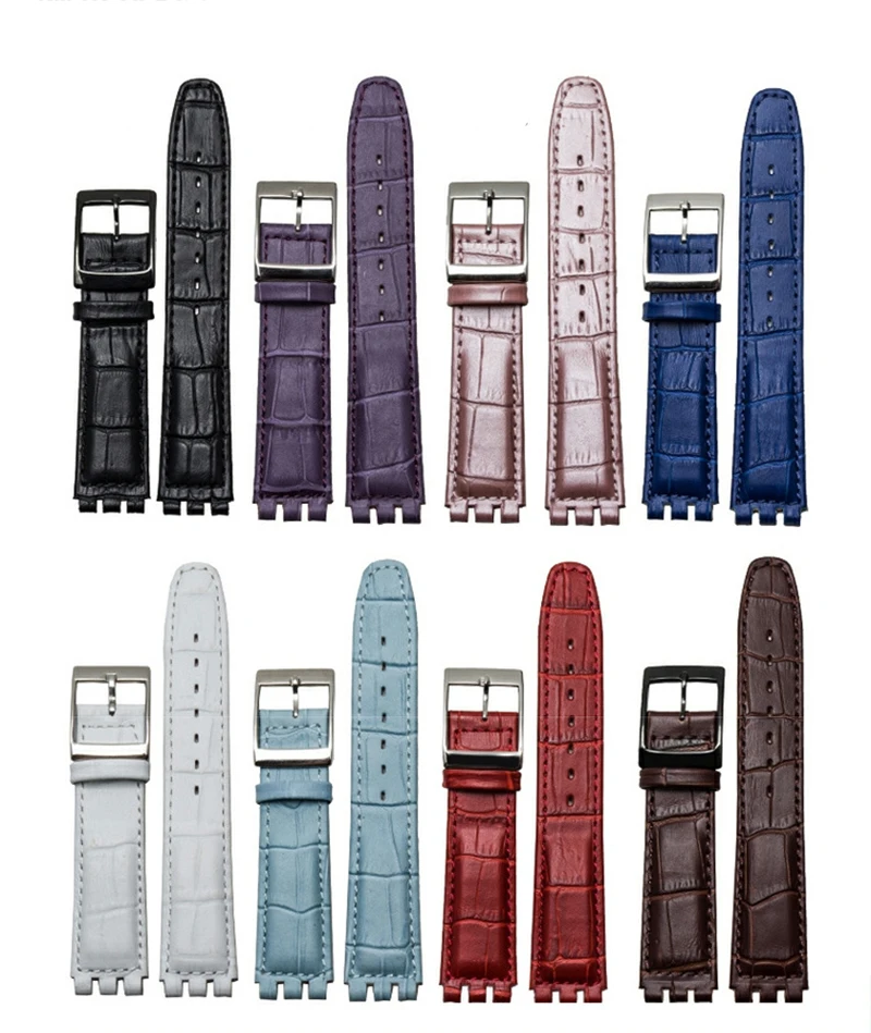 Pulsera impermeable de 17mm y 19MM para reloj SWATCH, correa de cuero genuino de alta calidad para hombre y mujer, cadena de reloj con correa para la boca