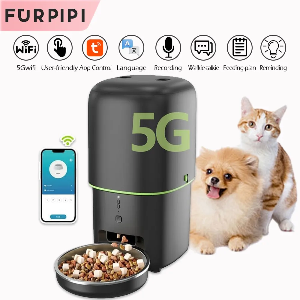 Automatic Cat Feeder 5GWiFi Pet Smart Cat Food Kibble Dispenser Remote Control Button Auto Feeder For Dog Cats Accessories