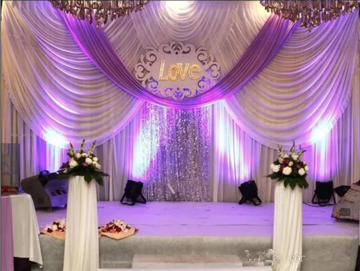 

3X6m/10X20FT Luxury White Backdrop Curtain With Silver Sequins Swags Sparkly Wedding Stage Event Party Background Decorations