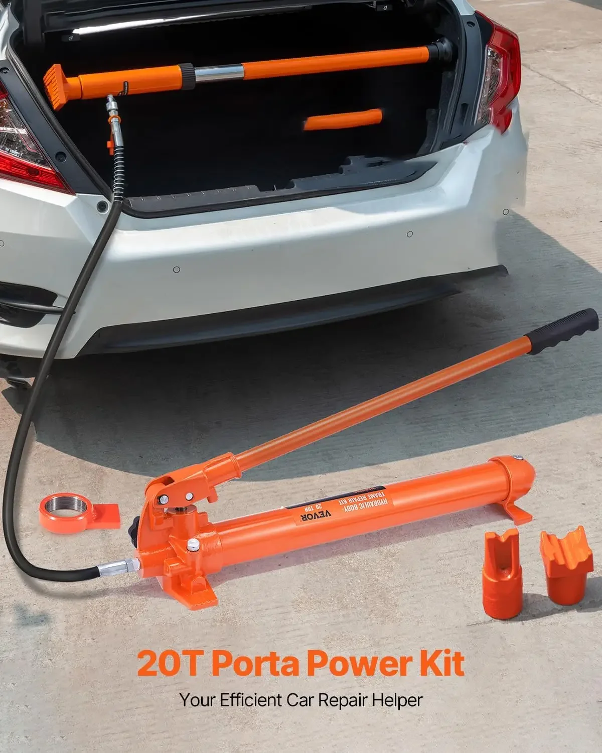 Porta Power Kit, 20 Ton Load, Portable Hydraulic Jack with 4.6 ft Extended Oil Hose, Comprehensive Accessories, Car Frame Repair