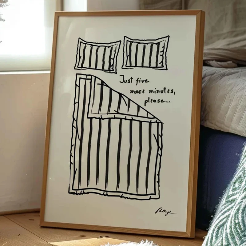 1pc Unframed Stay in Bed Print, Goodnight Poster, Cute Bedroom Art, Canvas Wall poster printing, Funny Art Print, Mid Century Ar