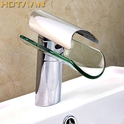 . Copper Chrome Waterfall Bathroom Faucet Bathroom Basin Hot and Cold Water Mixer Brass Lavatory Tap torneira 5019