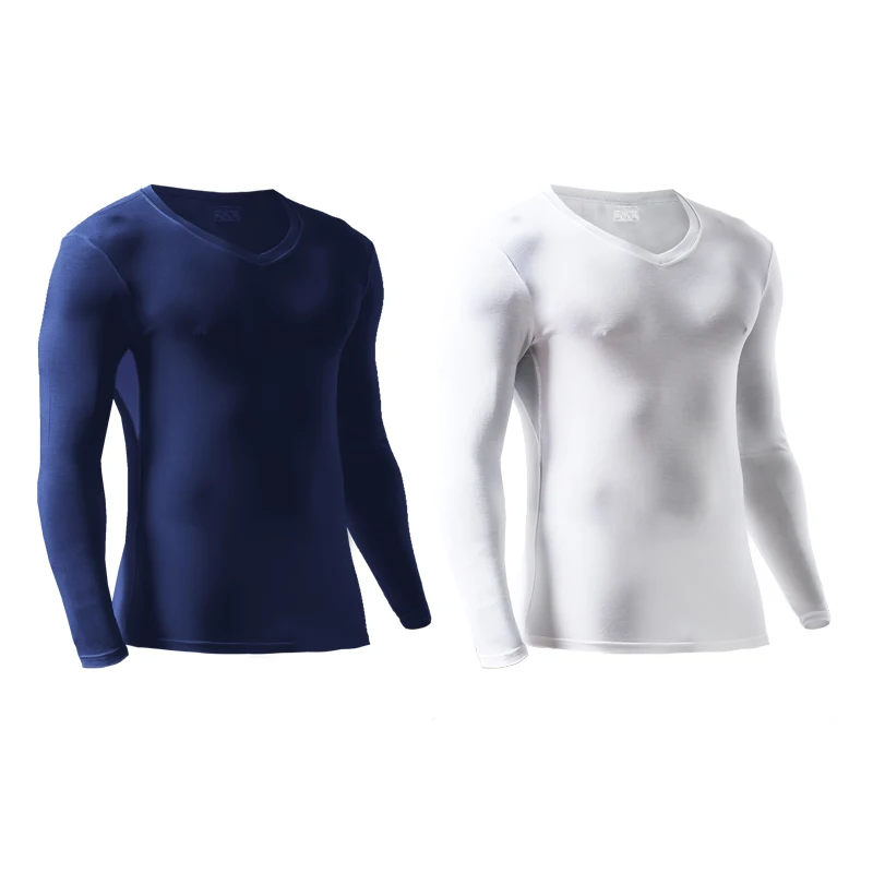 5PCS Men's thin modal long-sleeved shirt, basic low neck, V-neck, slimming, single-piece base layer, thermal underwear top