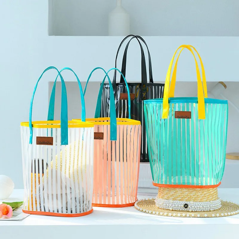 Large Capacity Shoulder Handbag Transparent PVC Shopping Bag for Shopping Bags Beach Travel Storage Bag Waterproof Beach Bag 