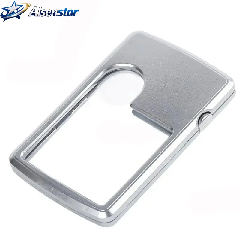 3X 6X LED Illuminated Magnifier Card Shaped Eye Loupe Magnifier Glass Reading Magnifying Glass with Leather Case , Silver