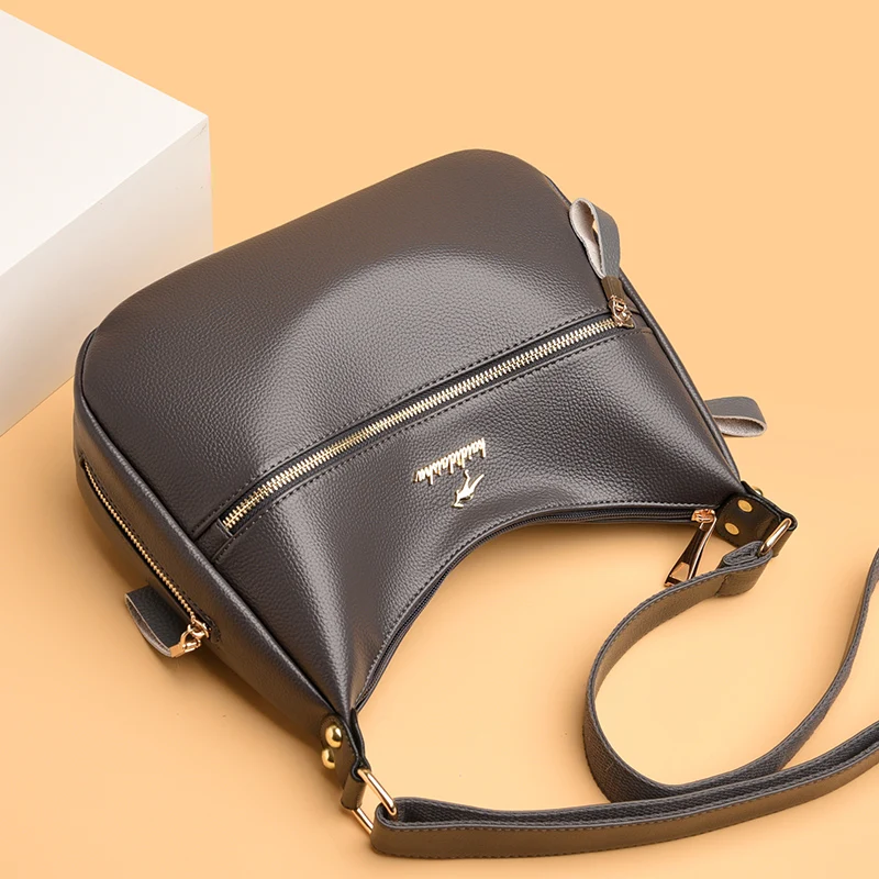 Women's Retro Shoulder Bag Fashion Designer Casual Handbags High Quality Leather Solid Color Handbag Women Simple Purse 2023 New