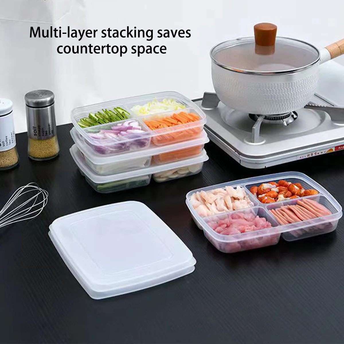 4 Grids Food Storage Box Portable Compartment Refrigerator Freezer Organizers Sub-Packed Meat Onion Ginger Clear Kitchen Tool