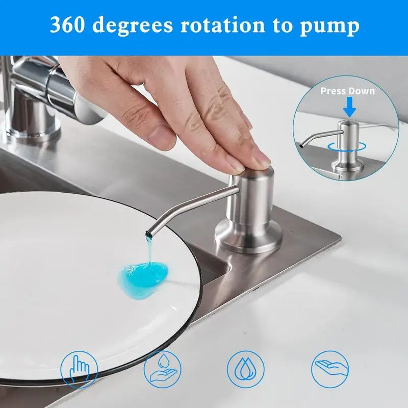 Sink Soap Dispenser Pump Stainless Steel Liquid Soap Dispenser 350Ml/500ml Bottle Dish Soap Dispenser 360 Degrees Rotation