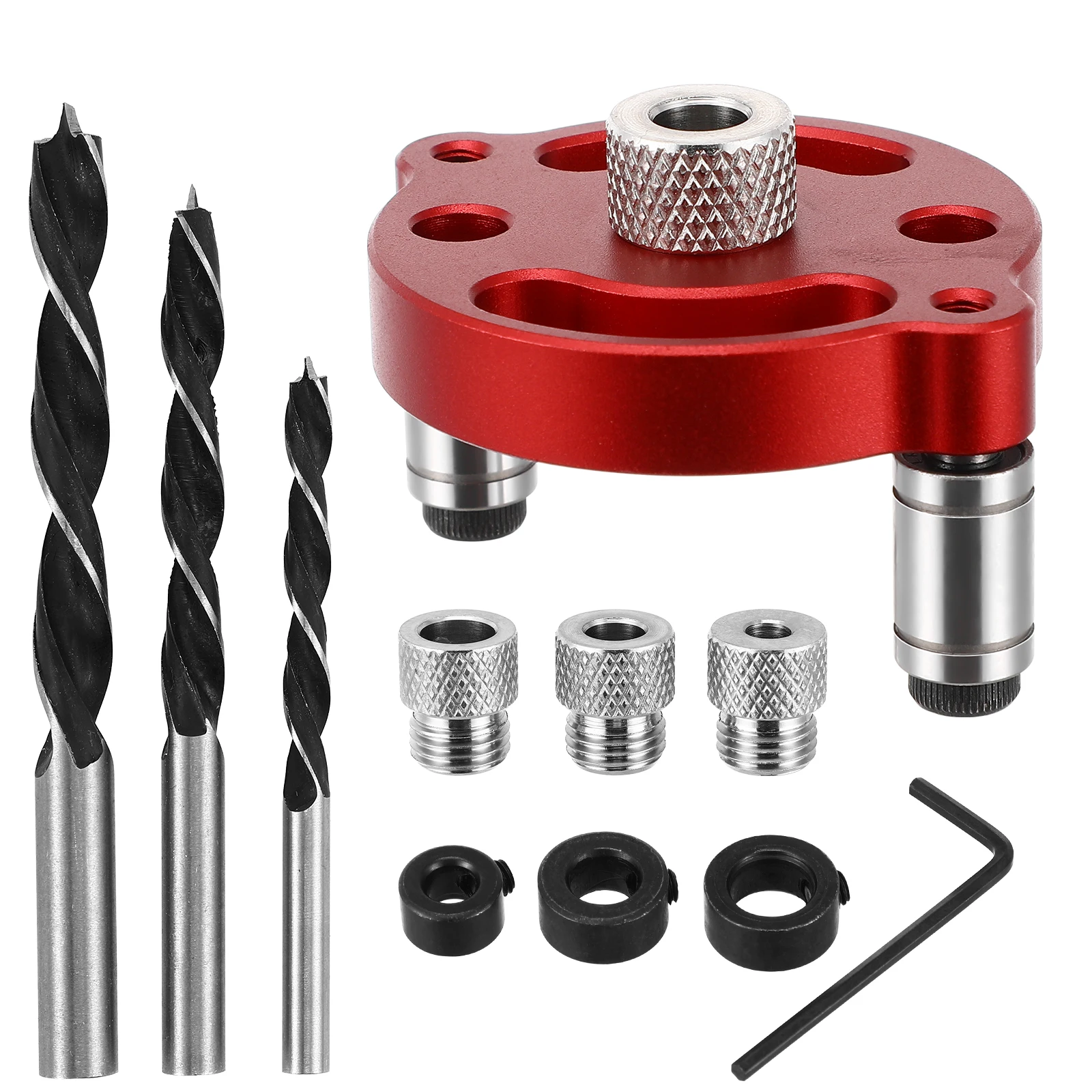 

Carpentry Locator Dowel Jig Kit Red Aluminum Woodworking Tool Guide Hole Punch Positioning Multifunction