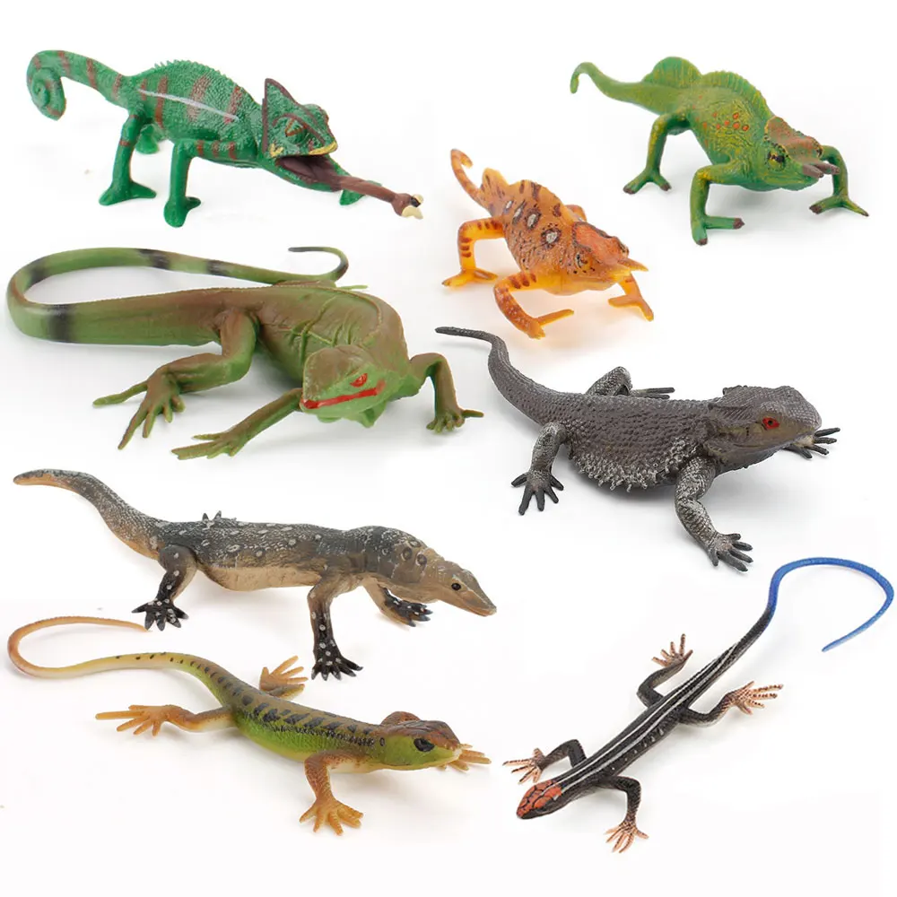 8pcs/set Static Lizard Chameleon Model Simulation Forest Reptile PVC Figurine Toy Miniature Ornaments HG143